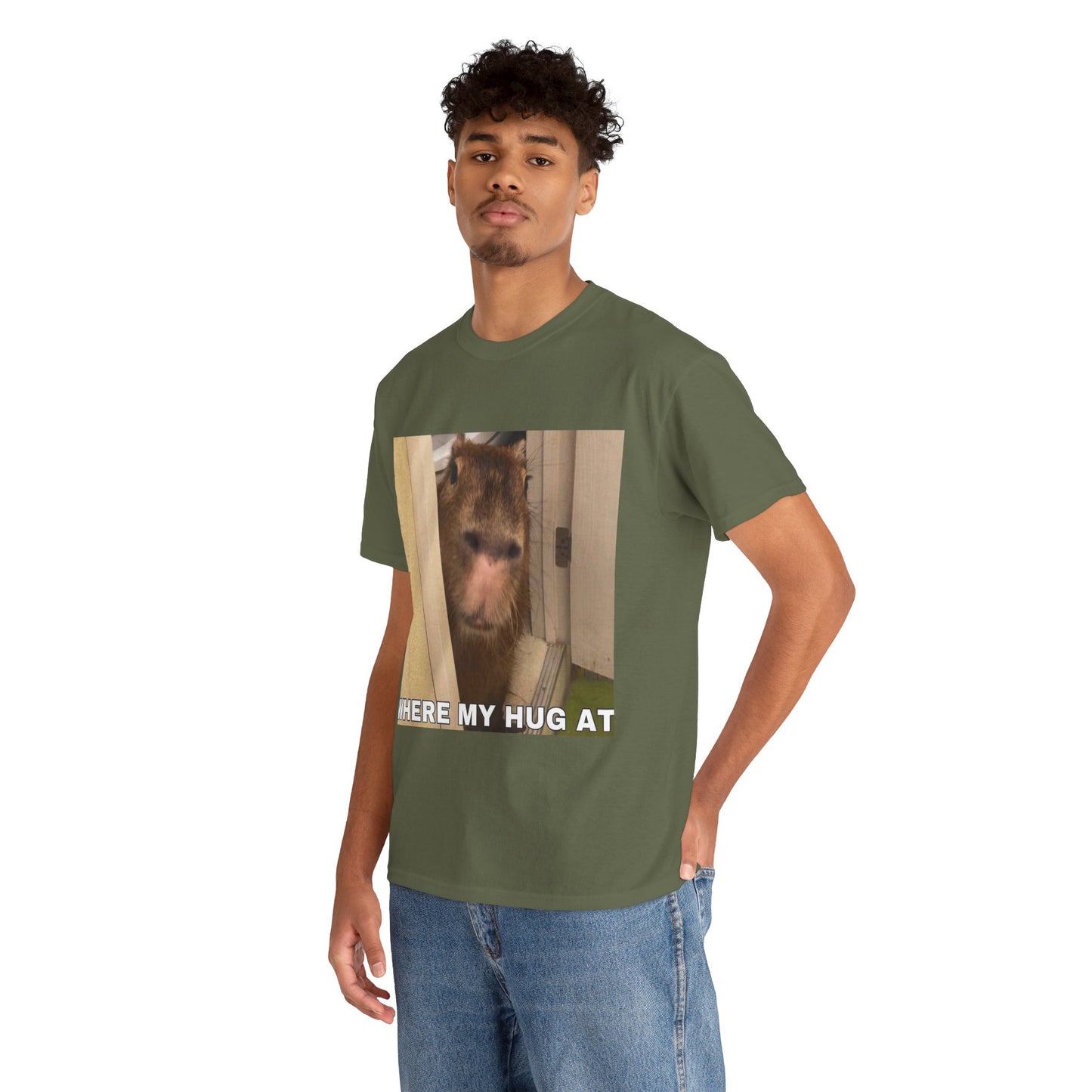 "Where my hug at" Printed T-Shirt